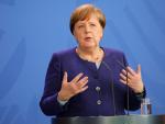 Angela Merkel, en una rueda de prensa desde Berl&iacute;n.