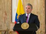 El presidente de Colombia, Iv&aacute;n Duque, durante un discurso en Bogot&aacute;.