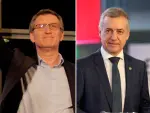 El presidente de la Xunta, Alberto Núñez Feijóo (PP), y el lehendakari vasco, Iñigo Urkullu (PNV), en el arranque de la campaña electoral de las elecciones en Galicia y Euskadi.