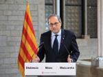 El presidente de la Generalitat, Quim Torra, en una declaraci&oacute;n institucional