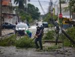 &Aacute;rboles ca&iacute;dos y postes de electricidad derribados en Cozumel, en el estado mexicano de Quintana Roo, tras el paso del hurac&aacute;n Delta.
