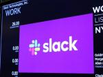 El logotipo de Slack Technologies Inc. en la Bolsa de Valores de Nueva York.