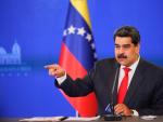 El presidente de Venezuela, Nicol&aacute;s Maduro, durante una rueda de prensa este martes.