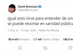 El tuit de David Broncano con m&aacute;s retuits en Espa&ntilde;a en 2020.
