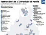 Mapa de zonas confinadas en Madrid este 11 de enero.