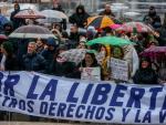 Manifestantes participan en la concentraci&oacute;n convocada por el centro de la capital contra las medidas impuestas y la crisis sanitaria de la Covid-19
