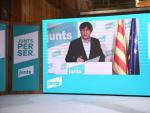 El expresidente de la Generalitat, Carles Puigdemont, en campa&ntilde;a.