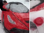 Un hombre de Lituania crea su propio Ferrari con nieve.