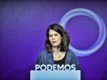 La portavoz de Podemos, Isa Serra, valora la actualidad pol&iacute;tica durante una rueda de prensa en la sede del partido.