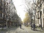 Una imagen virtual del futuro aspecto de la calle Consell de Cent, adoquinada.