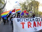 Cabecera de la manifestaci&oacute;n por el d&iacute;a de la visibilidad trans en Barcelona.