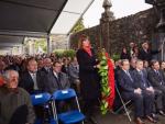La secretaria general del PSE-EE, Idoia Mendia, en un acto de recuerdo del aniversario del Bombardeo de Gernika