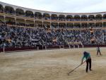 Aspecto que presentaba este 2 de mayo la plaza de toros de Las Ventas, reabierta tras 448 d&iacute;as de inactividad debido a la crisis sanitaria de la Covid-19.