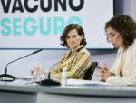 La vicepresidenta primera, Carmen Calvo, comparece en rueda de prensa posterior al Consejo de Ministros en Moncloa.