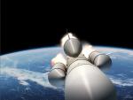 Recreaci&oacute;n del cohete chino Larga Marcha 5B sobre el planeta Tierra.