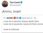Mensaje de apoyo de Toni Cant&oacute; a Israel.
