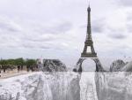 Crear un abismo helado a los pies de la Torre Eiffel para que la gente se haga el m&aacute;s original de los selfies. Una ilusi&oacute;n vista desde Trocadero, a los pies del icono parisino.