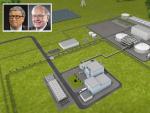 Representaci&oacute;n de la planta del reactor 'Natrium' y de sus impulsores, Bill Gates y Warren Buffett.