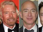De izquierda a derecha, los multimillonarios Richard Branson, Jeff Bezos y Elon Musk.