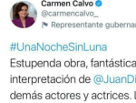 Tuit de Carmen Calvo sobre el mon&oacute;logo 'Una noche sin luna'