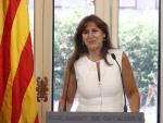 La presidenta del Parlament, Laura Borr&agrave;s, durante su comparecencia este martes en el Despacho de Audiencias tras reunirse con el president Aragon&egrave;s