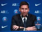 Leo Messi, durante su presentaci&oacute;n como jugador del Paris Sant-Germain.