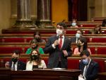 El vicepresidente y conseller de Políticas Digitales y Territorio de la Generalitat, Jordi Puigneró, en la sesión de control al Govern en el pleno del Parlament.