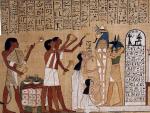 Papiro egipcio que muestra un paso del ritual de momificaci&oacute;n.