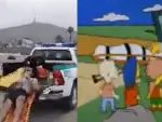 Un simulacro de evacuación y un episodio de 'Los Simpson', con una escena similar.