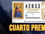 El número 42833 ha sido agraciado con el primer cuarto del Sorteo Extraordinario de la Lotería de Navidad de 2021. Cada décimo de este número tiene un premio de 20.000 euros. La serie completa asciende a 200.000 euros.