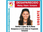 Cartel con la fotografía y datos de la joven desaparecida en Traspinedo.