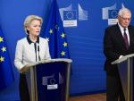 La presidenta de la Comisi&oacute;n Europea, Ursula von der Leyen, y al Alto Representante de la UE para Asuntos Exteriores, Josep Borrell, comparecen en rueda de prensa para condenar el ataque ruso a Ucrania.