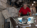El astronauta estadounidense Mark Vande Hei realizando pruebas en el espacio en junio de 2021.