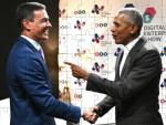 Puzle de Obama y S&aacute;nchez, la foto del encuentro en M&aacute;laga. AUTOR: EFE