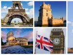 Torre Eiffel (Par&iacute;s), Torre de Belem (Lisboa), Coliseo (Roma), Big Ben (Londres) y la Estatua de la Libertad (Nueva York).