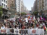 La manifestaci&oacute;n en contra de la OTAN, a su llegada a la Plaza de Espa&ntilde;a de Madrid.
