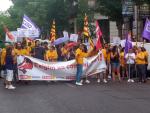 Manifestaci&oacute;n en el centro de Barcelona por la subida de los salarios
