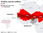Mapa del Sahel y los pa&iacute;ses de la regi&oacute;n afectados por el terrorismo.
