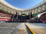 Los organizadores del festival Madrid Puro Reggaeton han remitido una imagen del escenario montado en el Wanda, este jueves 14 de julio.