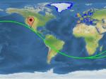 La trayectoria que ha seguido el cohete chino Long March 5B y el lugar en el que ha ca&iacute;do.