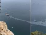 Un v&iacute;deo ense&ntilde;a la mancha de fueloil que se ha quedado en el Campo de Gibraltar tras vertidos del buque OS35