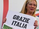 La l&iacute;der del partido Hermanos de Italia (FdI), Giorgia Meloni, celebra el resultado de las elecciones generales italianas, en Roma.