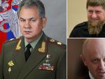A la izquierda, el general Shoigu. A la derecha, arriba, Ramzan Kadyrov y debajo, Yevgeny Prygozhin.