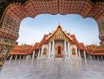 The Marble Temple in Bankgok Thailand. Locally known as Wat Benchamabophit the most famaus tourist place in bangkok