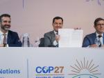 El presidente de la Junta de Andaluc&iacute;a, Juanma Moreno, en la Cumbre del Clima COP27.