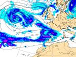 Imagen de la previsi&oacute;n meteorol&oacute;gica de una borrasca atravesando la Pen&iacute;nsula y Baleares el 12 de diciembre.