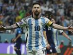 Messi celebra su gol ante Croacia en las semifinales del Mundial de Qatar.