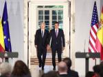 El presidente de los Estados Unidos, Joe Biden (i) y el presidente del Gobierno, Pedro S&aacute;nchez (d), en el Palacio de La Moncloa, a 28 de junio de 2022, en Madrid (Espa&ntilde;a).