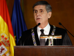 El magistrado Pedro Gonz&aacute;lez-Trevijano, enuncia su &uacute;ltimo discurso como presidente del Tribunal Constitucional.