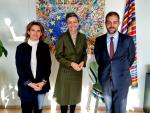 Ribera, la comisaria Vestager y el ministro portugu&eacute;s Cordeiro, este mi&eacute;rcoles en Bruselas.